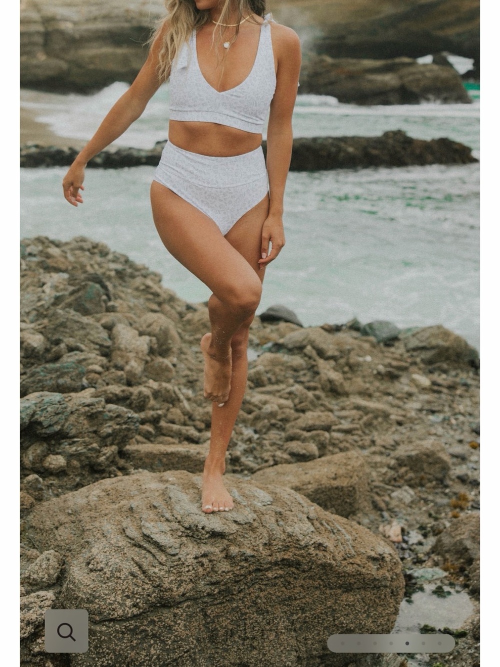 High-Waist White Ribbed Bikini Set - Women Swim